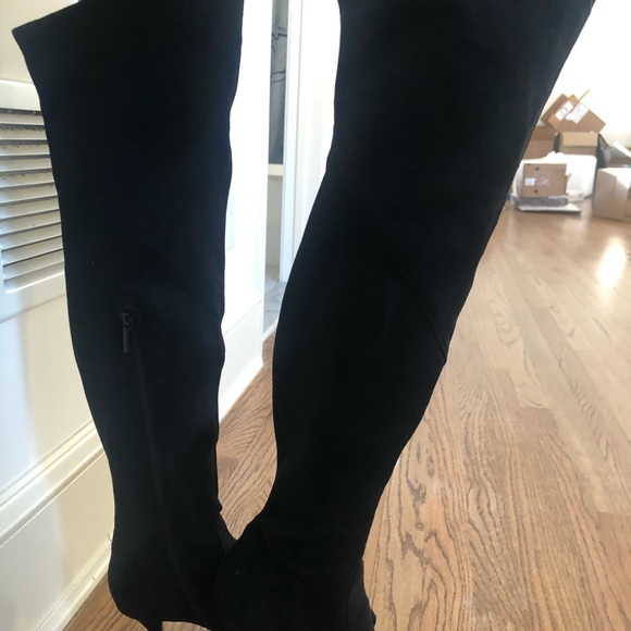 Over The Knee Black Faux Suede Boots - Picture 3 of 14